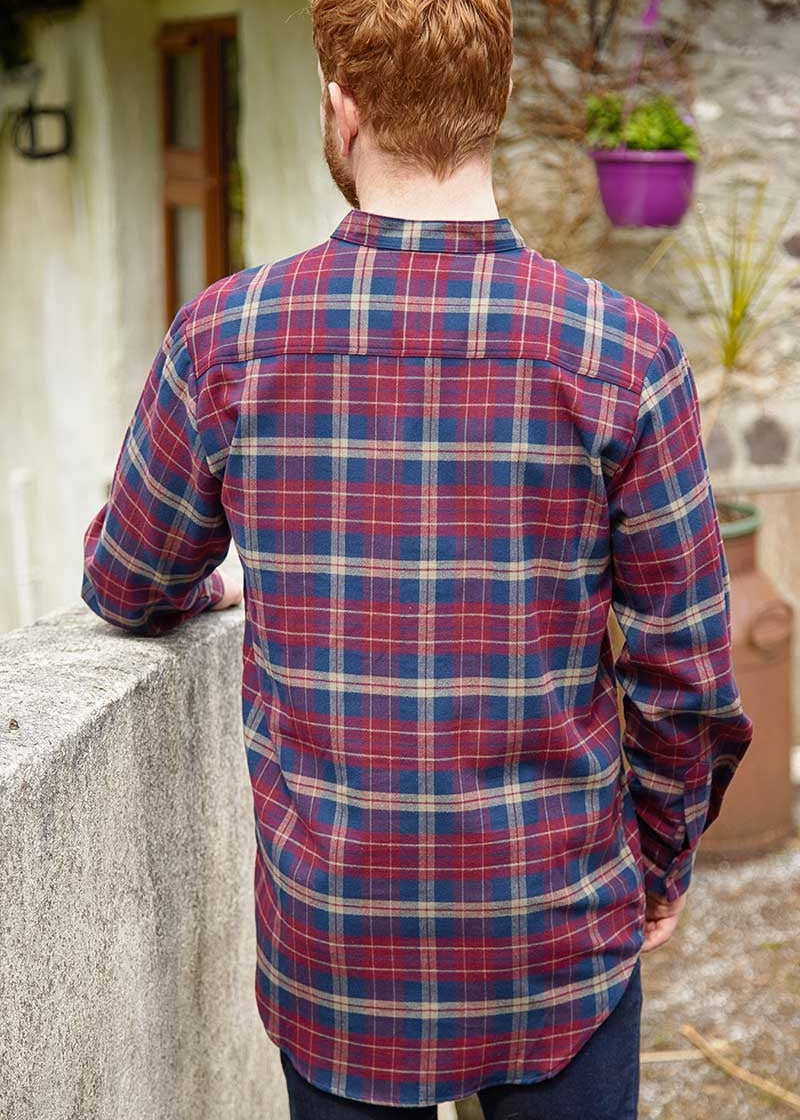 Men's Flannel Grandfather Shirt | Maroon Navy Check