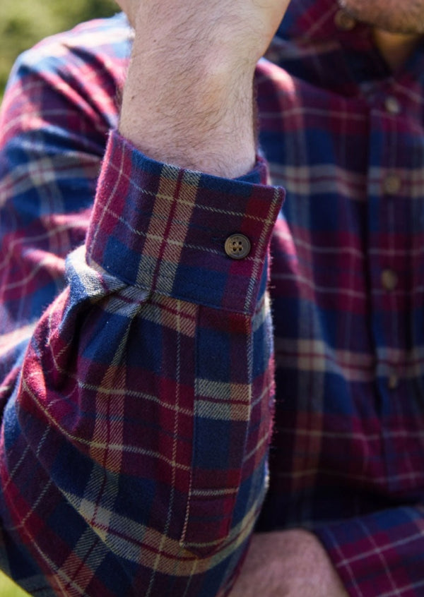 Men's Flannel Grandfather Shirt - Maroon and Navy Check