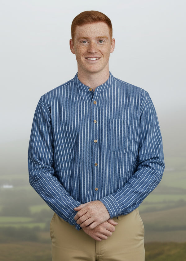 Grandfather Shirt | Blue Green Stripes