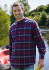 Men's Flannel Grandfather Shirt - Maroon and Navy Check