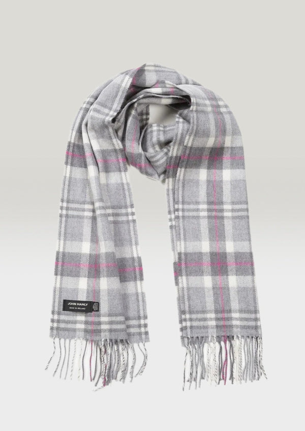 John Hanly Merino Scarf Grey Pink Check Scarf