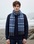 Merino Luxury Wool Scarf Denim Grey Plaid