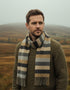 John Hanly Irish Lambswool Scarf – Grey Camel Silver Stripe Herringbone