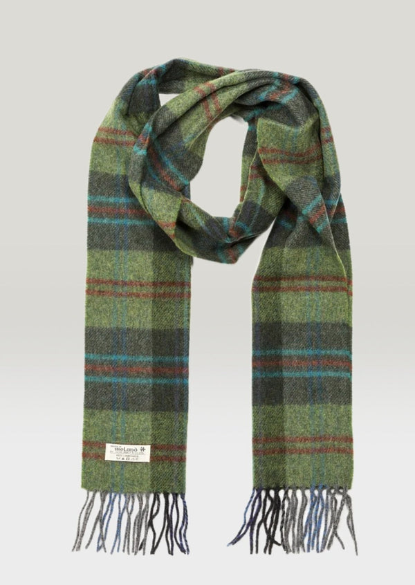 John Hanly Lambswool Scarf Green Check
