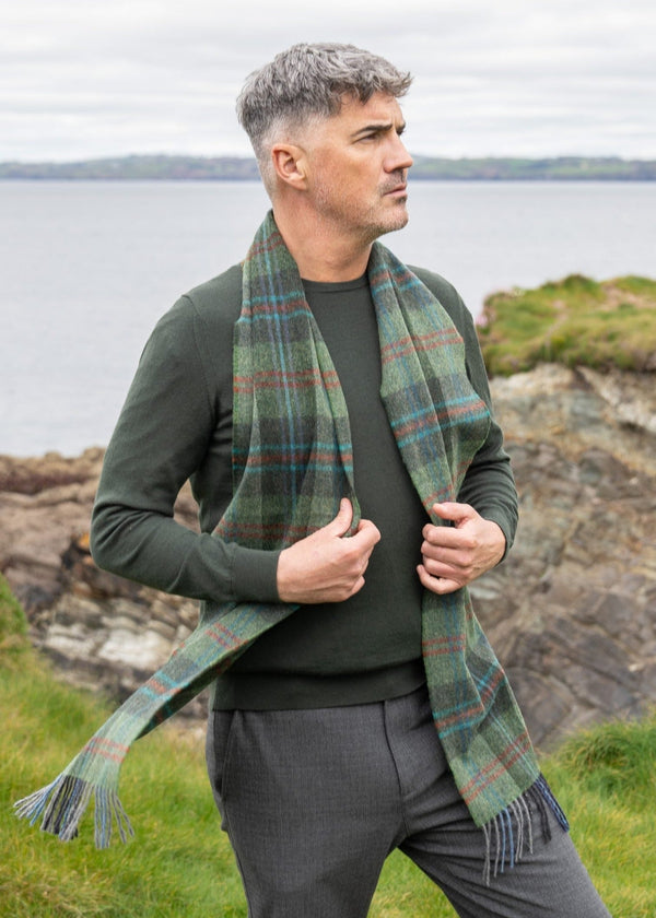 John Hanly Lambswool Scarf | Green Check