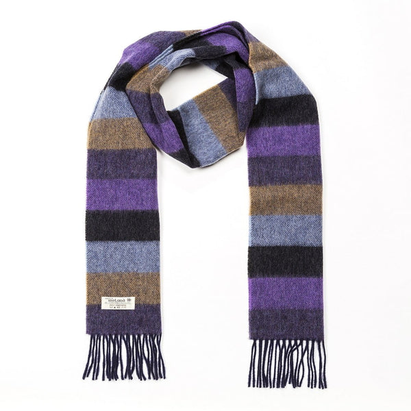 Irish Wool Scarf Long Purple Charcoal Blue Tan Stripe