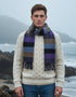 Irish Wool Scarf Long Purple Charcoal Blue Tan Stripe