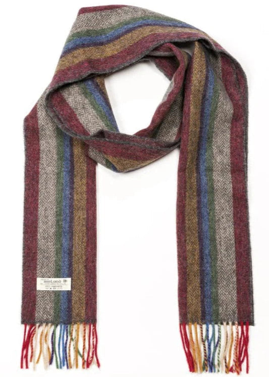 John Hanly Lambswool Scarf | Red Mustard Stripe