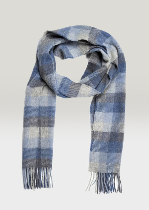 John Hanly Lambswool Scarf Blue Grey Block