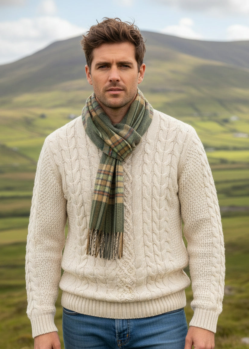 John Hanly Lambswool Scarf | Green Mint Mustard