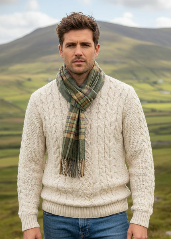 John Hanly Lambswool Scarf | Green Mint Mustard