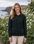 Inagh Ladies Aran Cardigan | Army Green | 100% Worsted Wool