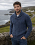 Aran-Pullover für Herren mit Schalkragen | 100 % Merinowolle | Denim-Meliert