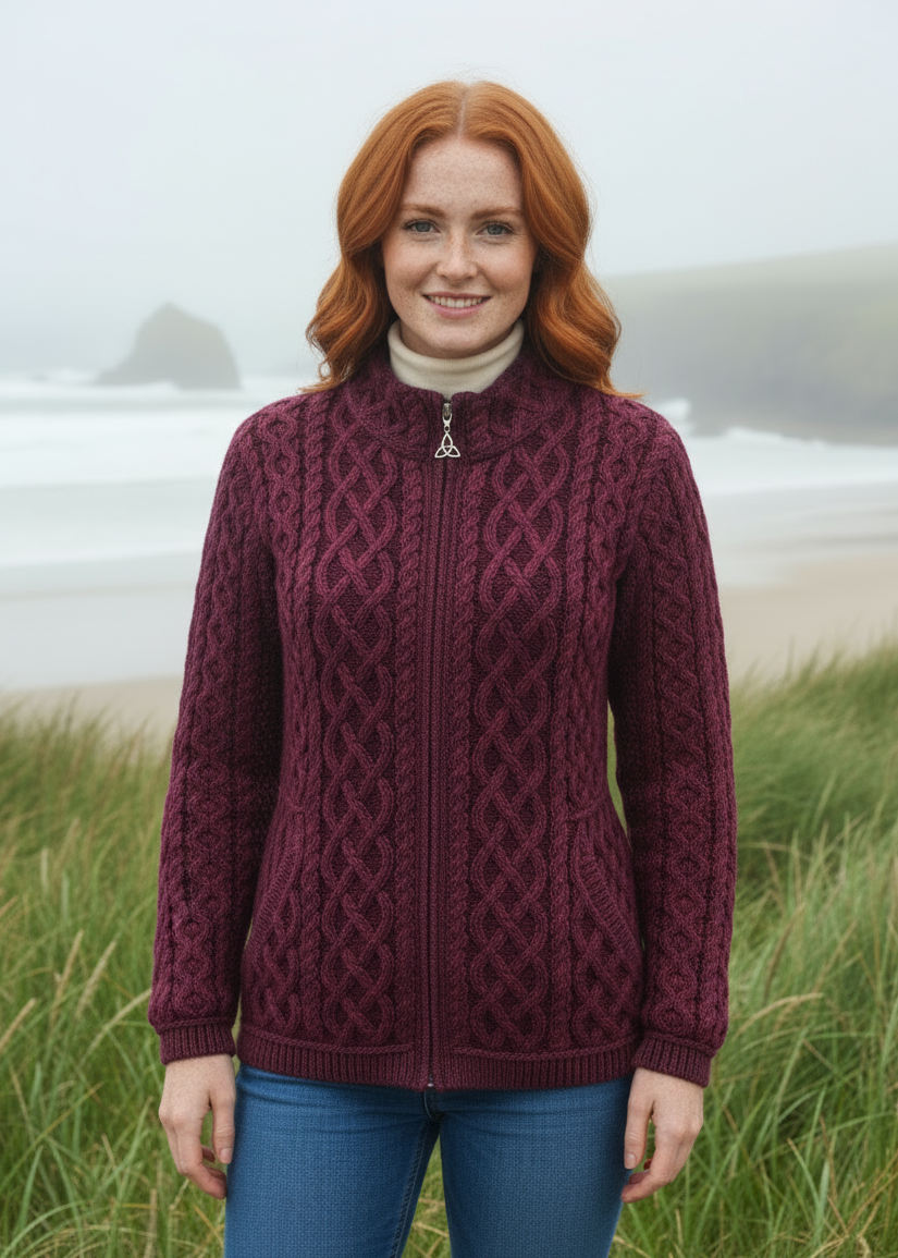 Aran Crafts Plated Zip Cardigan | Purple