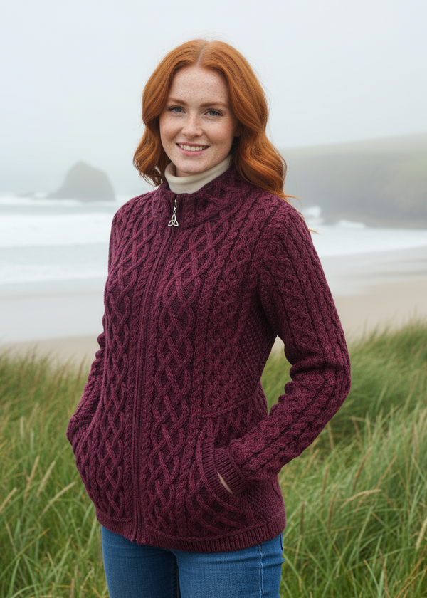 Aran Crafts Plated Zip Cardigan | Purple