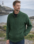 Men's Lined Wool Aran Cardigan | Aran Green