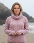 Aran Cowl Neck Chunky Sweater | Pink