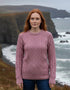 Ladies Slim-Fit Aran Sweater | Rose Pink | 100% Merino Wool