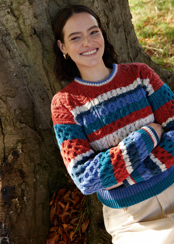 IrelandsEye Aran Multi-Coloured Sweater | Chilli