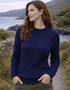 Ladies Slim-Fit Aran Sweater in Navy | Premium Merino Wool