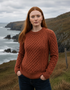 Ladies Slim-Fit Aran Sweater in Terracotta | 100% Merino Wool