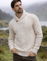 Men's Aran Shawl Neck Sweater | Natural Merino Wool
