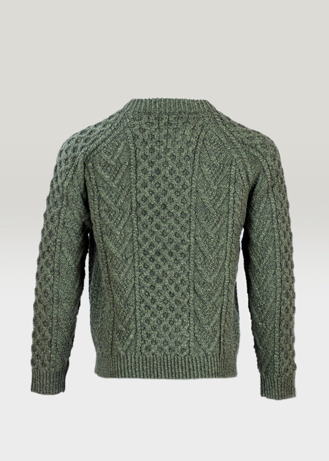Aran Handknit Crew Neck Sweater | Green