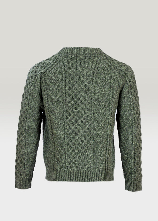 Aran Handknit Crew Neck Sweater | Green