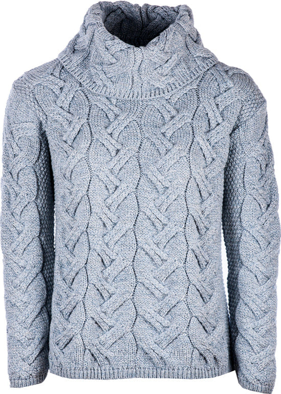 Aran Cowl Neck Chunky Sweater | Ocean Grey