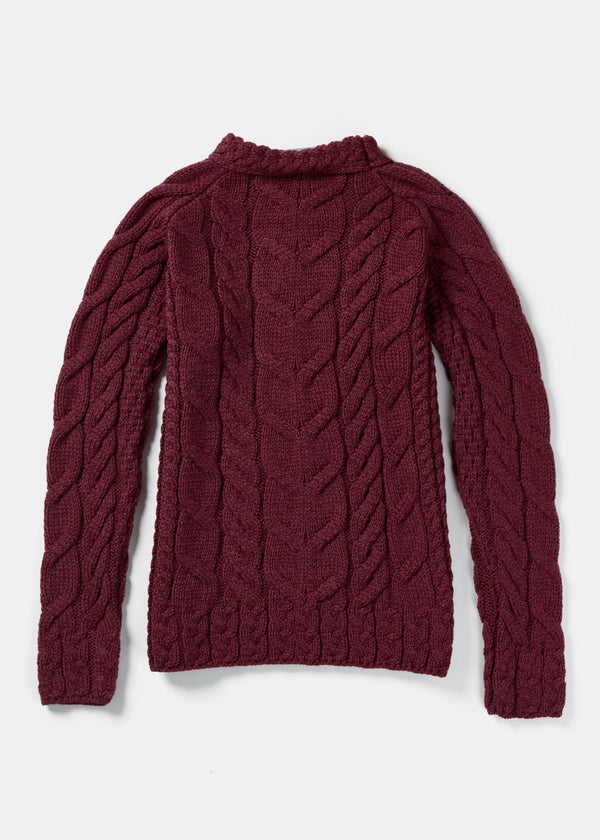 Listowel Ladies Aran Cabled Sweater | Raspberry