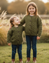 Children's Aran Merino Wool Cardigan | Green - Clearance