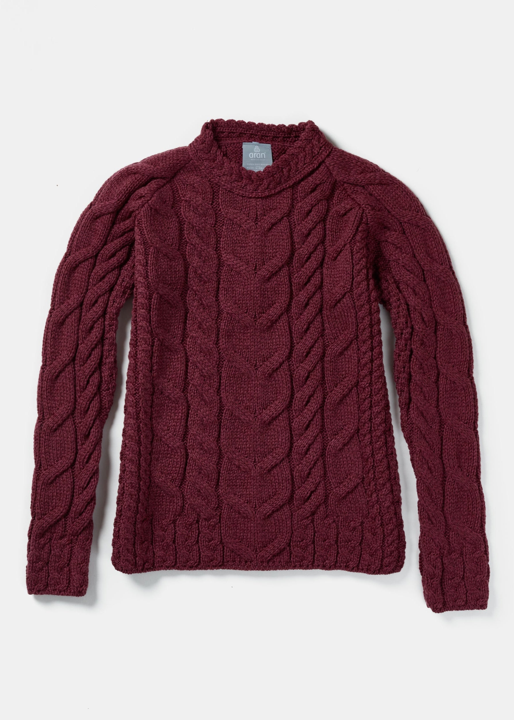 Listowel Ladies Aran Cabled Sweater | Raspberry