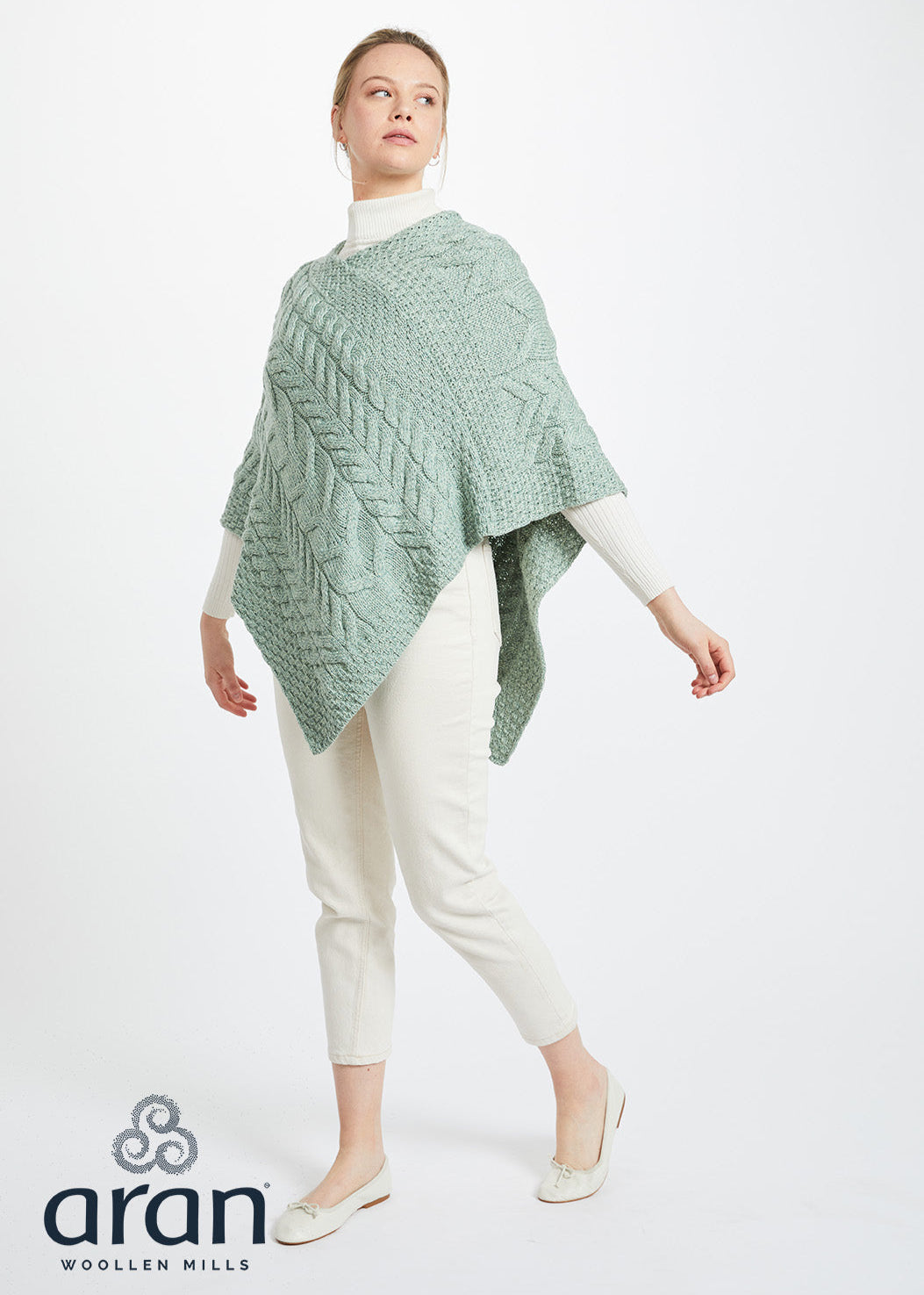 Aran Super Soft Poncho | Mint