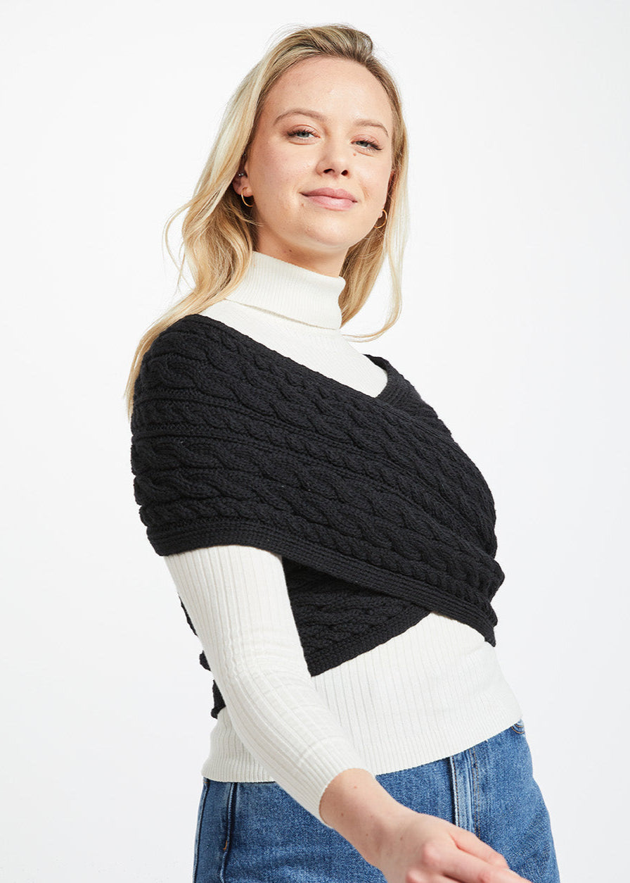 Aran Crossover Wrap | Black