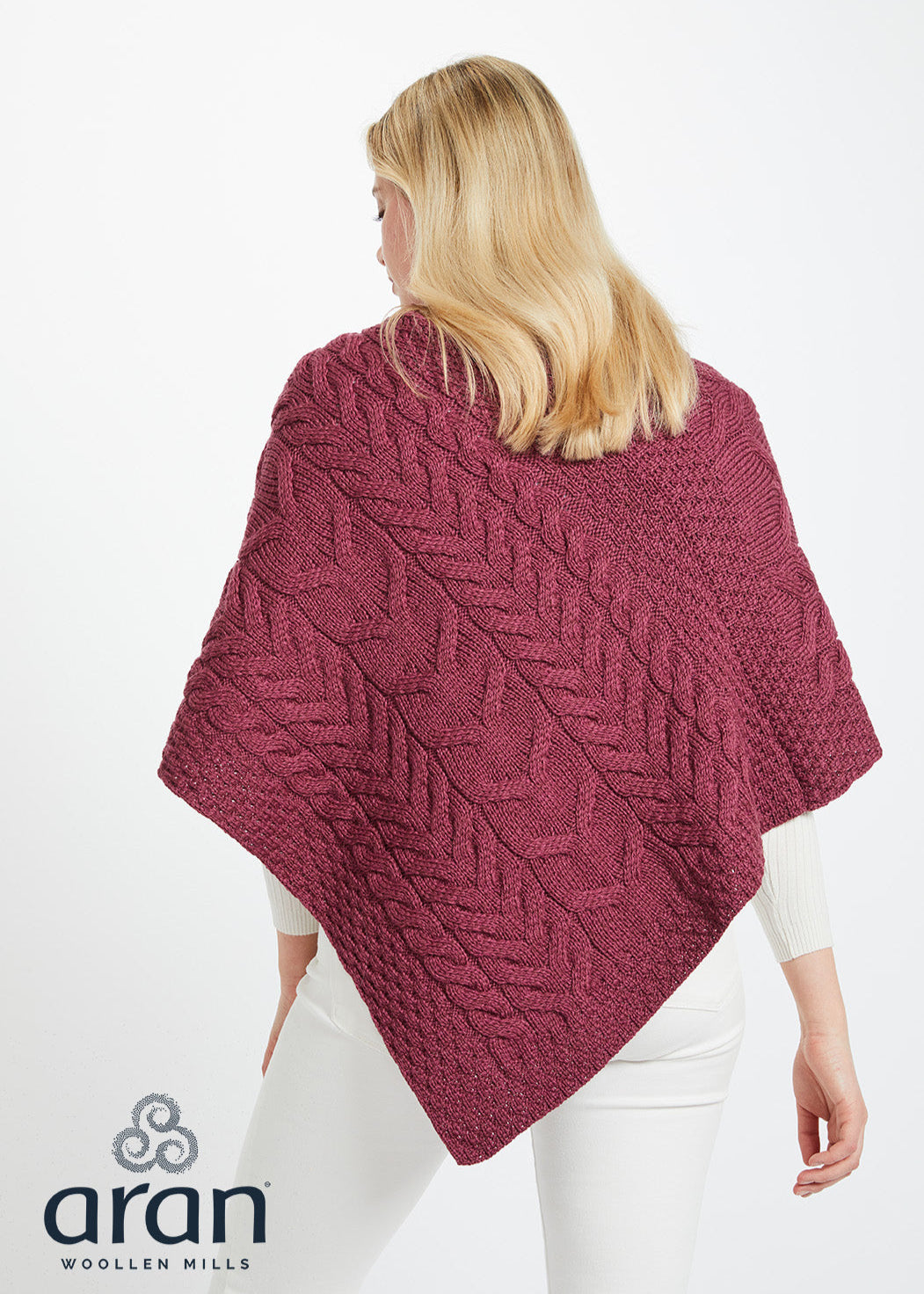 Aran Super Soft Poncho | Raspberry