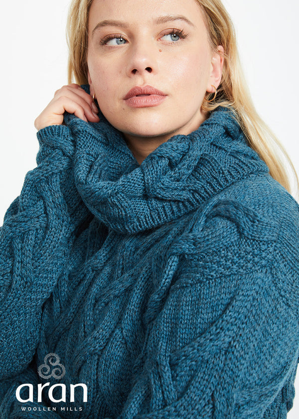 Aran Cowl Neck Chunky Sweater | Irish Sea