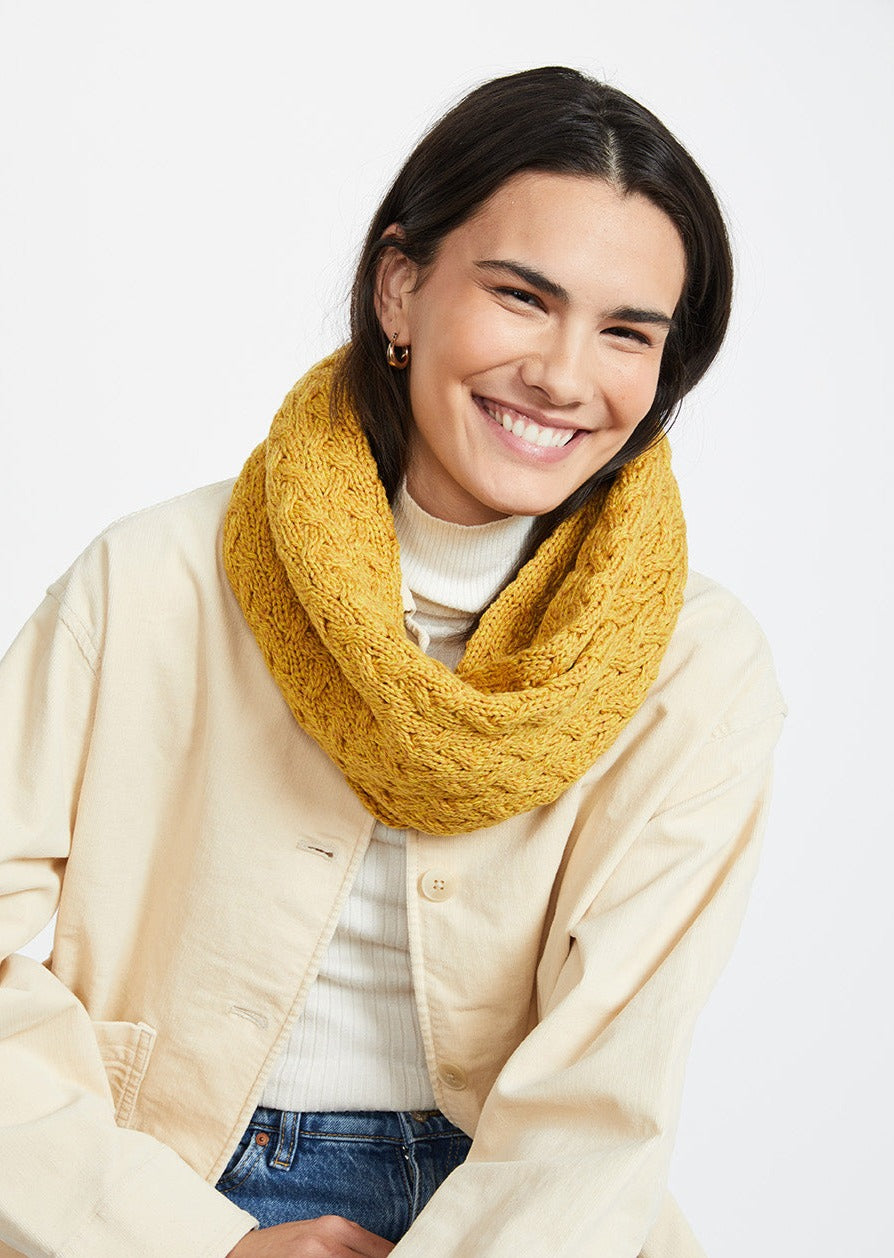 Aran Infinity Cable Scarf - Mustard