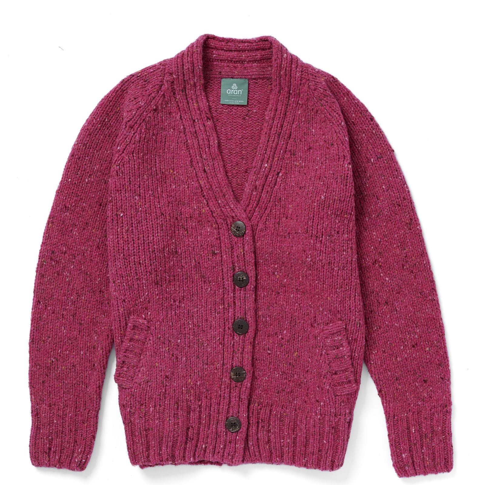 Ladies' Donegal Cardigan with Side Pockets - Pink Heather