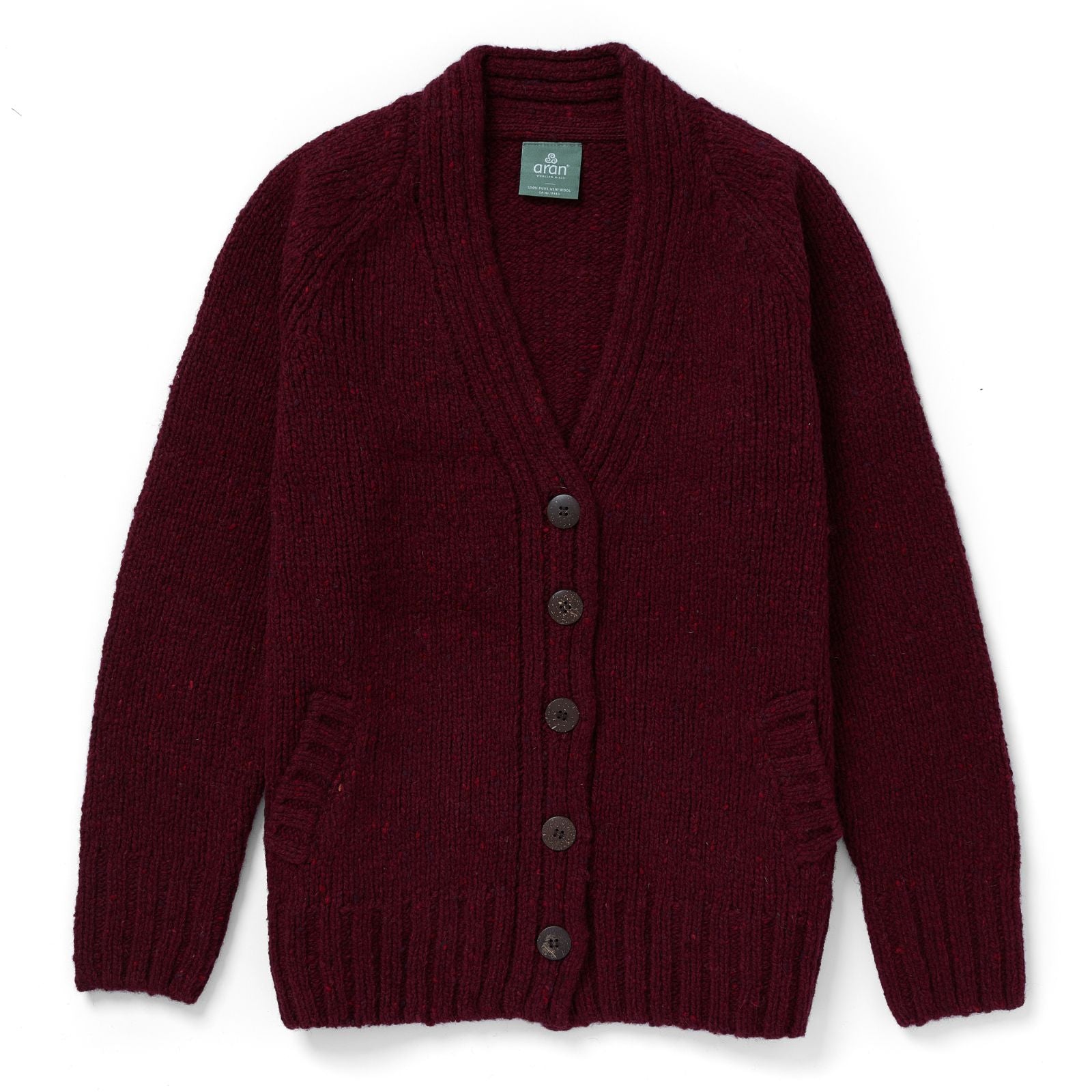 Ladies' Donegal Cardigan with Side Pockets - Winter Berry