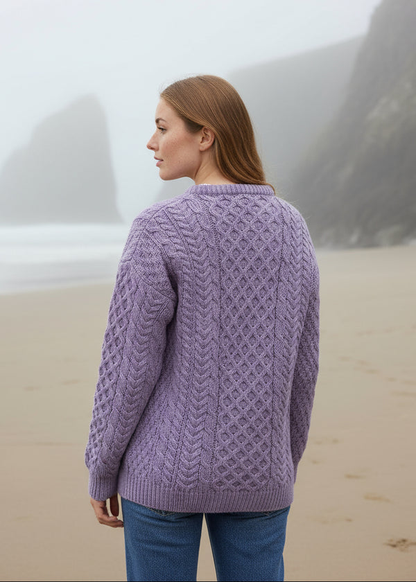Traditional Ladies Merino Aran Sweater | Lavender