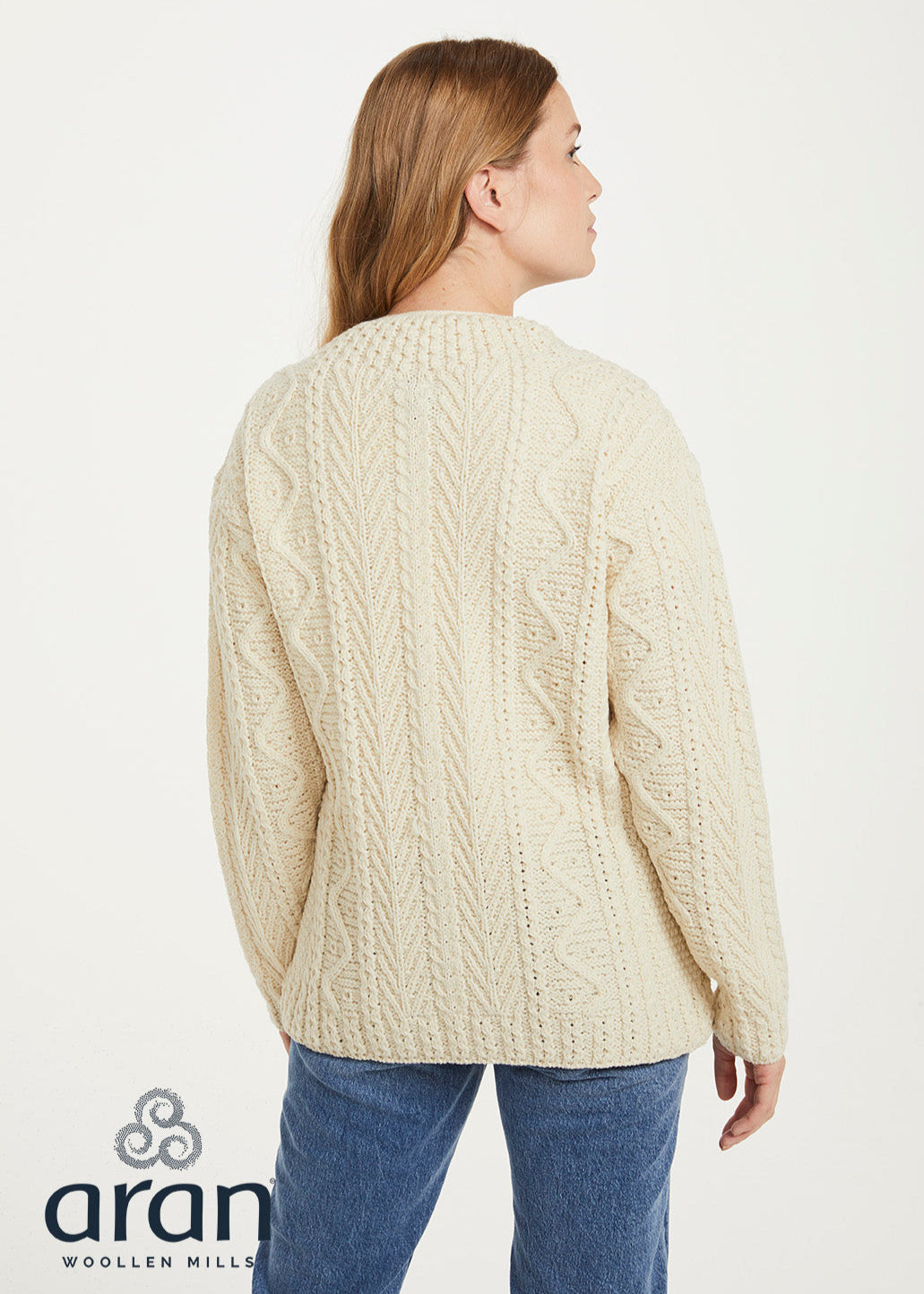 Relaxed Fit V Neck Ladies Aran Sweater | Natural