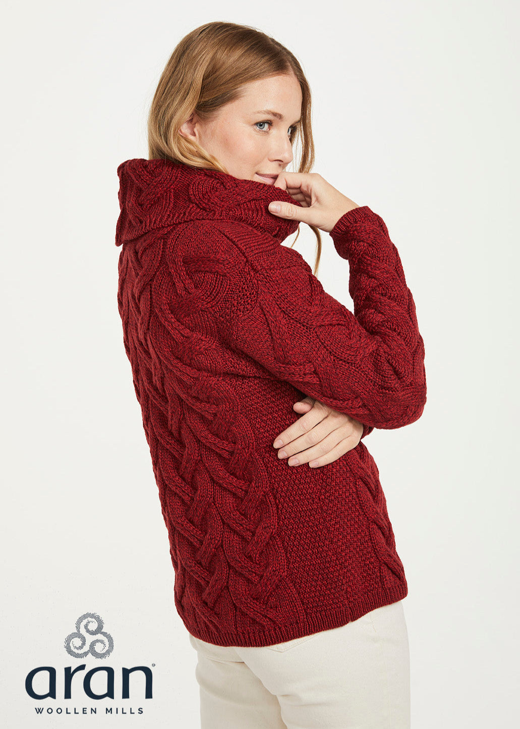 Aran Cowl Neck Chunky Sweater | Red