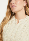 Relaxed Fit V Neck Ladies Aran Sweater | Natural