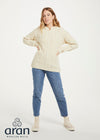 Relaxed Fit V Neck Ladies Aran Sweater | Natural