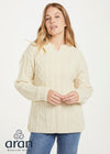 Relaxed Fit V Neck Ladies Aran Sweater | Natural