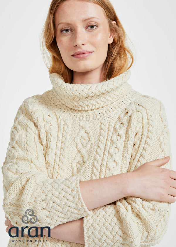 Belcare Ladies Aran Roll Neck Sweater | Natural