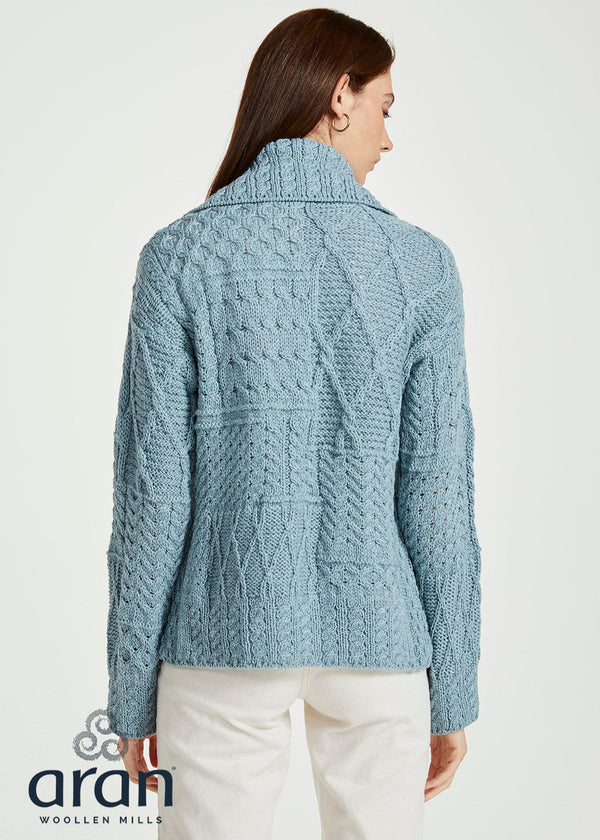 Patchwork Ladies Aran Cardigan | Mist Marl