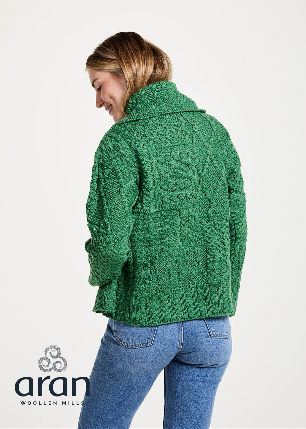 Patchwork Ladies Aran Cardigan | Green