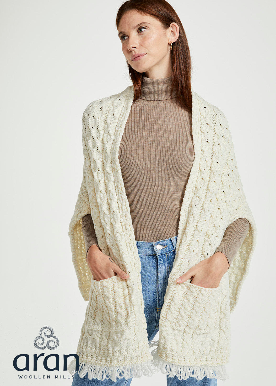 Aran Pocket Shawl | Natural