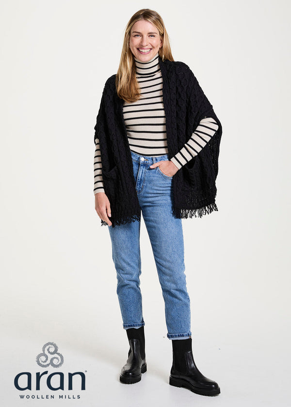Aran Pocket Shawl | Black